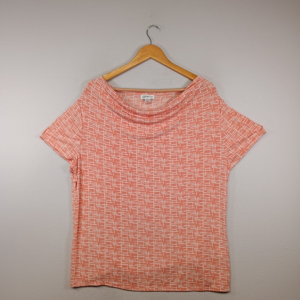 Geometric Mod Jaclyn Smith Womens XXL Coral Cowl Neck Short Sleeve Knit Top